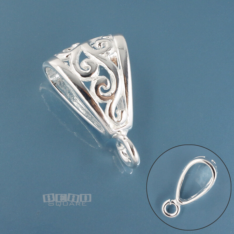 Sterling Silver Openwork Scroll Pendant Bail Connector w/Open Loop 18.5mm #44339