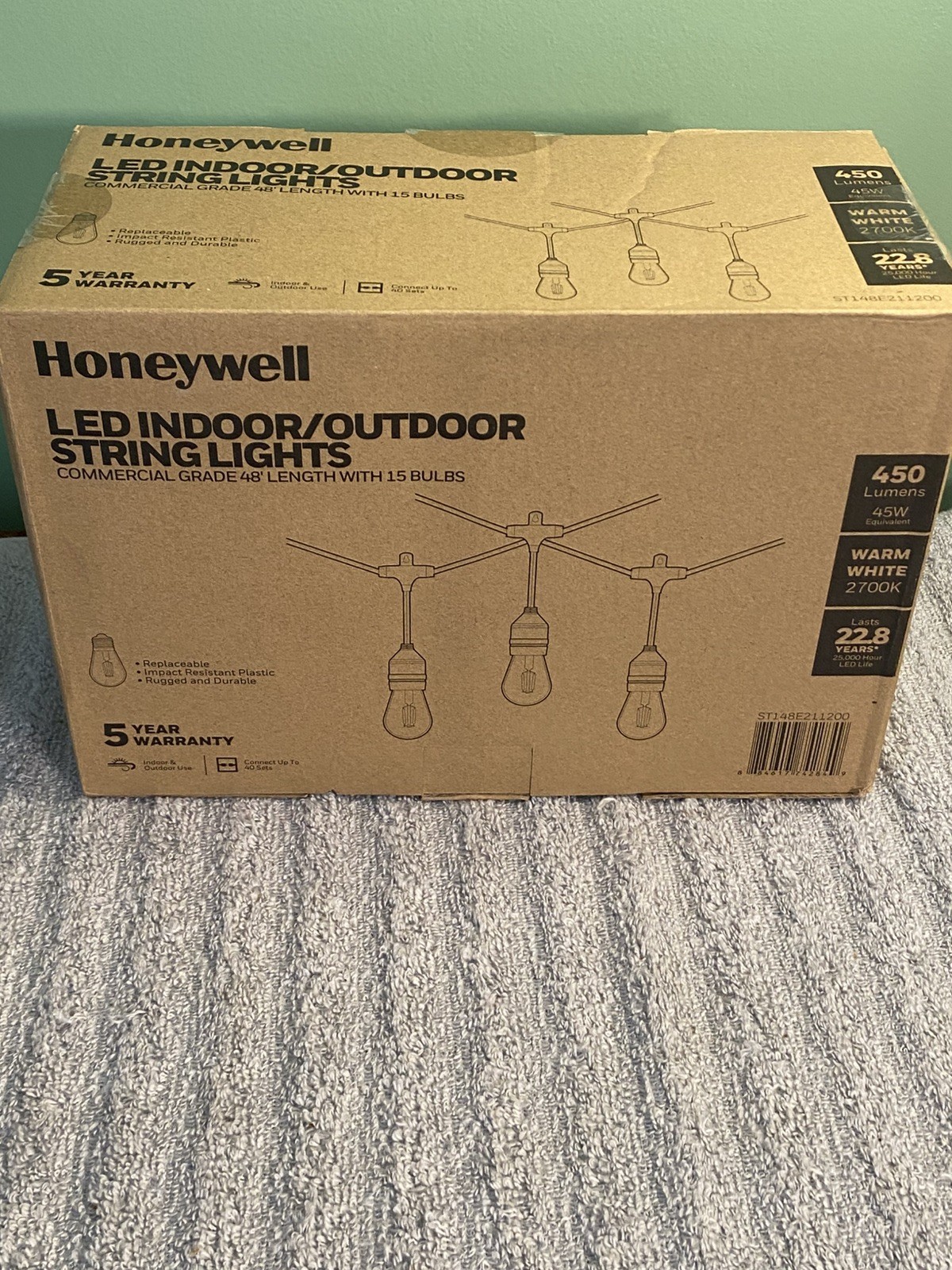 Honeywell LED Patio String Lights Commercial Grade Waterproof 48' new unopened