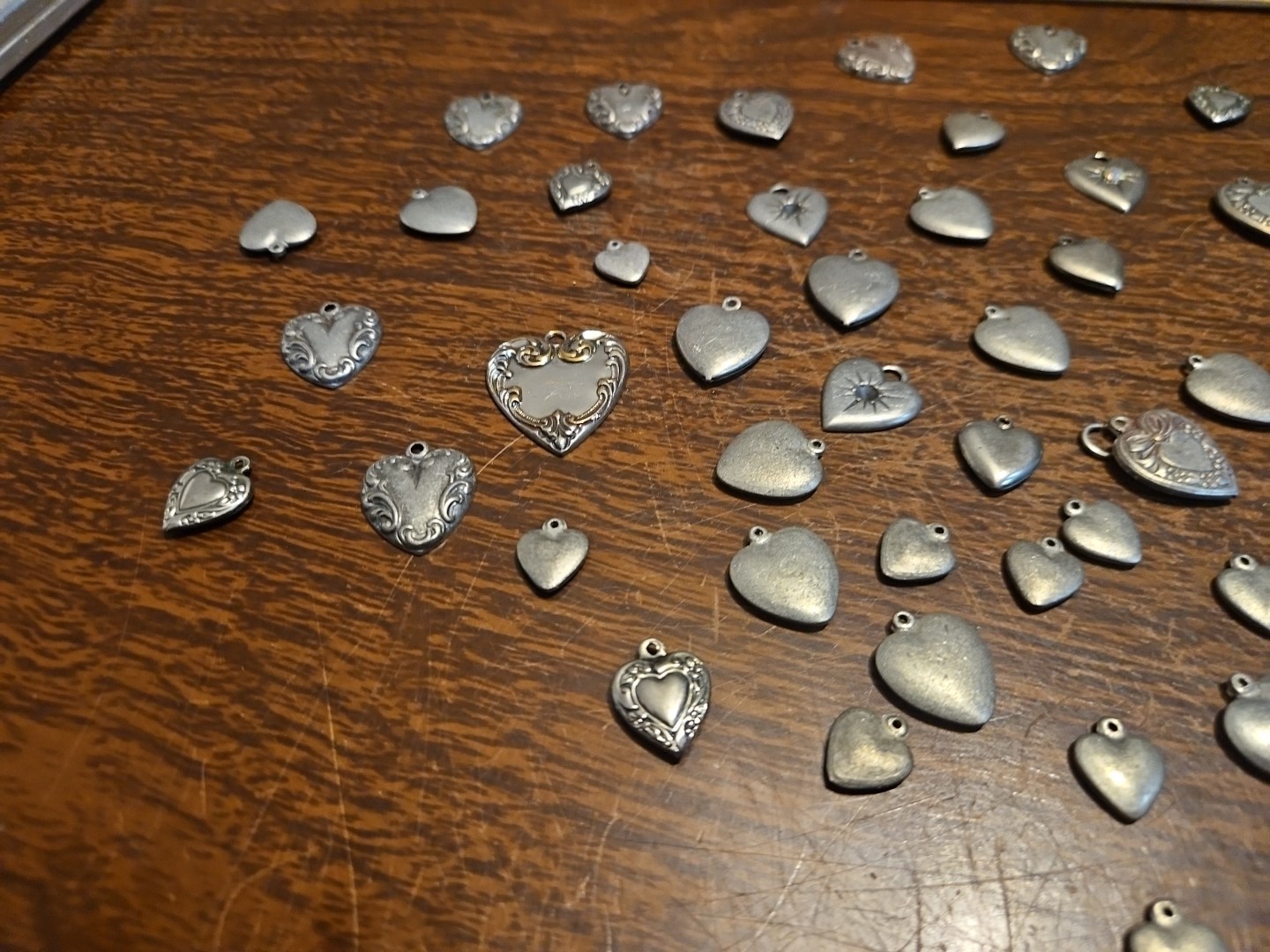 Lot 50 Silver Hearts Mini France Vintage 60s Brass Stampings Findings Jewelry
