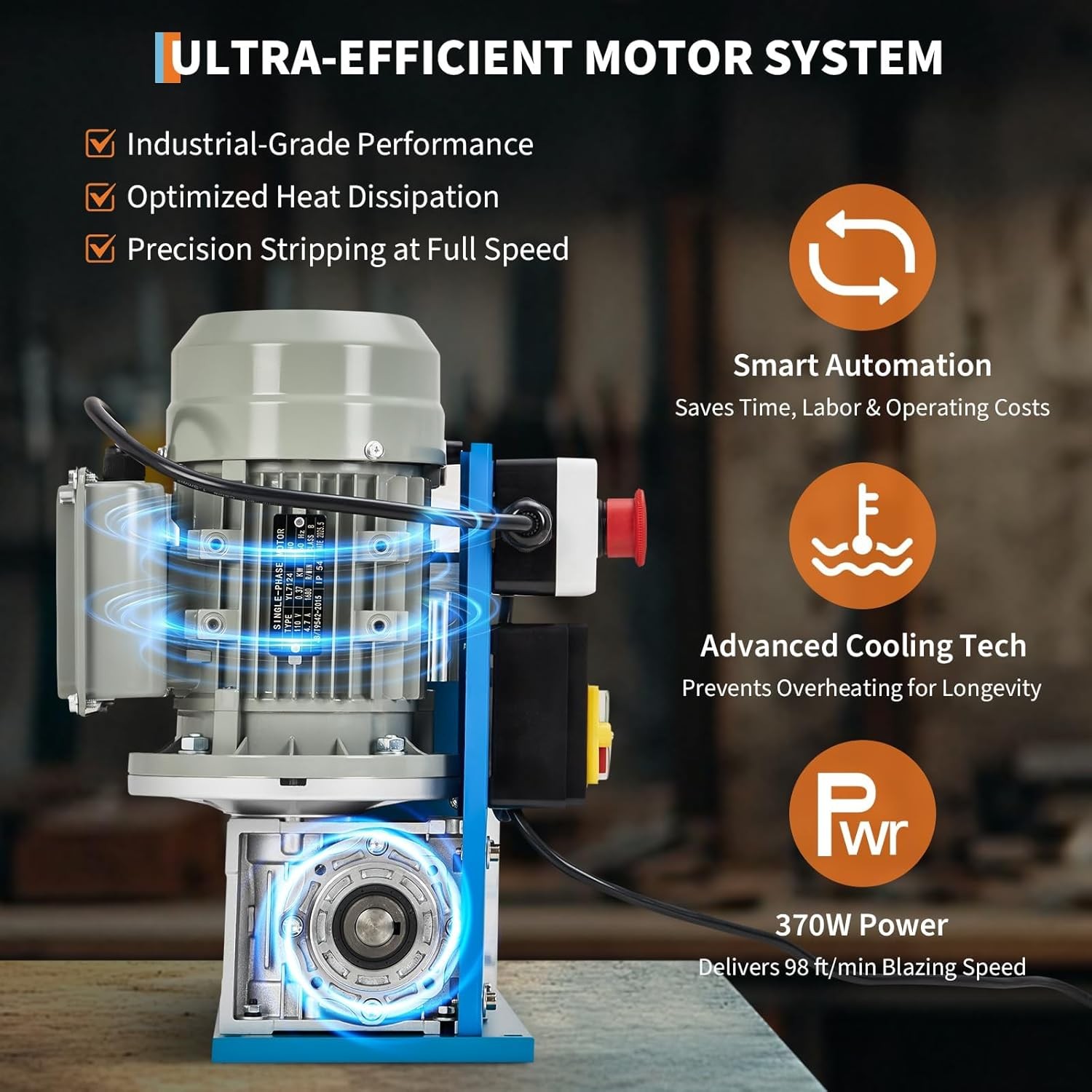 370W Electric Wire Stripping Machine Portable 0.06"-1.5" Scrap Cable Stripper