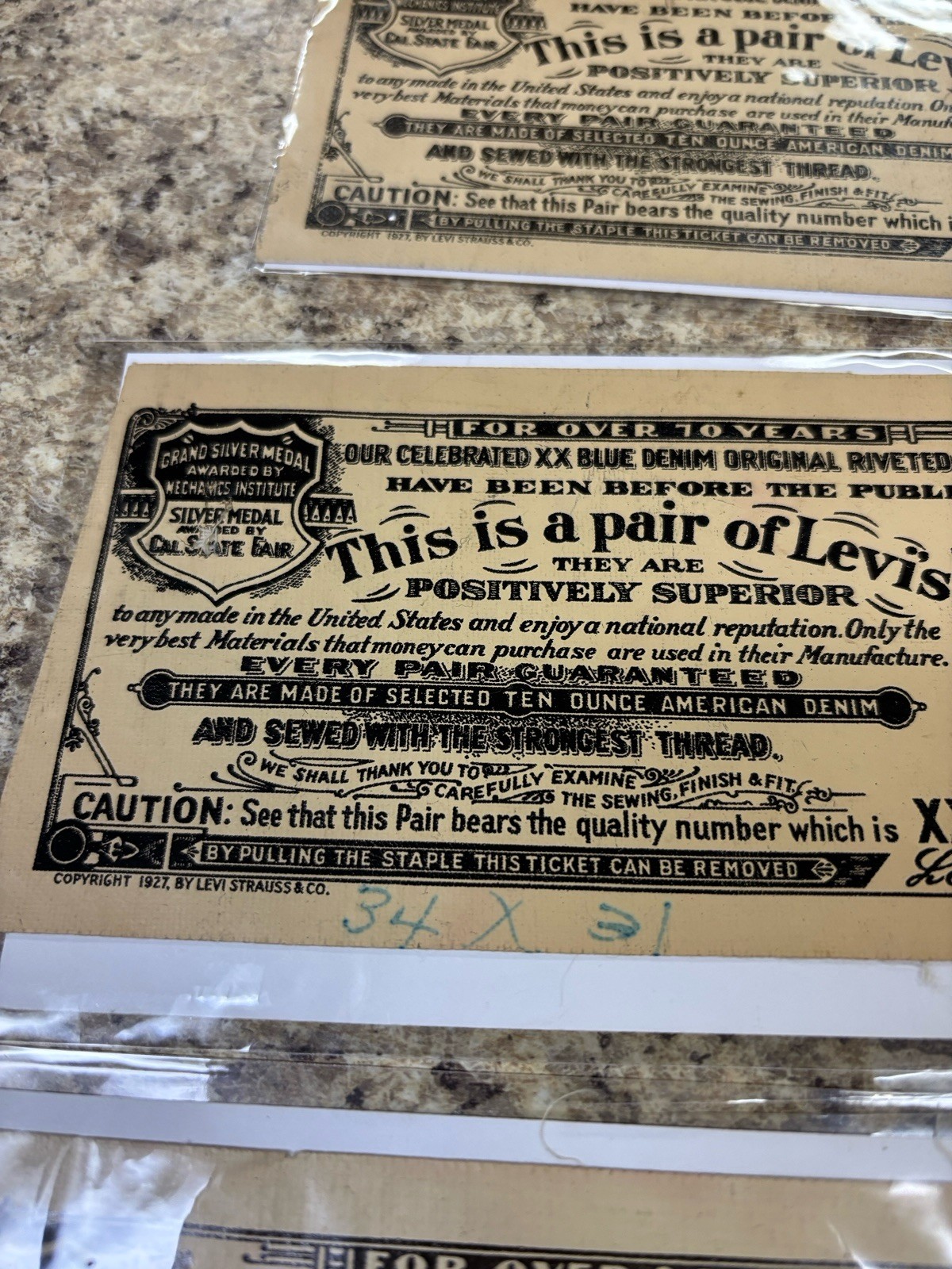 Vintage Original Antique 1927 Levi’s fabric Labels. 7x3 Roughly.