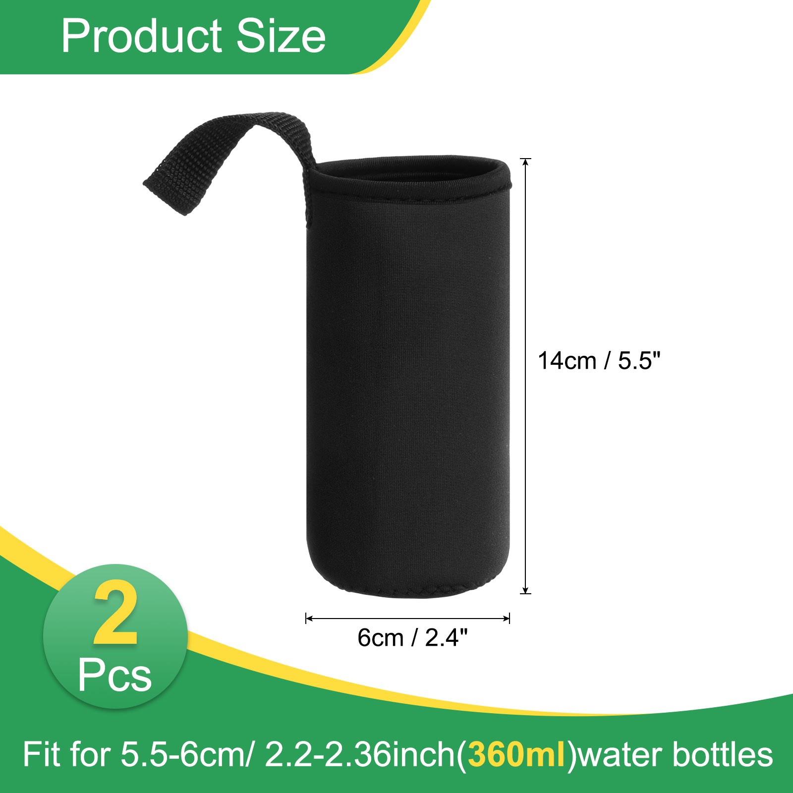 2pcs 12oz Neoprene Insulated Water Bottle Sleeve Black