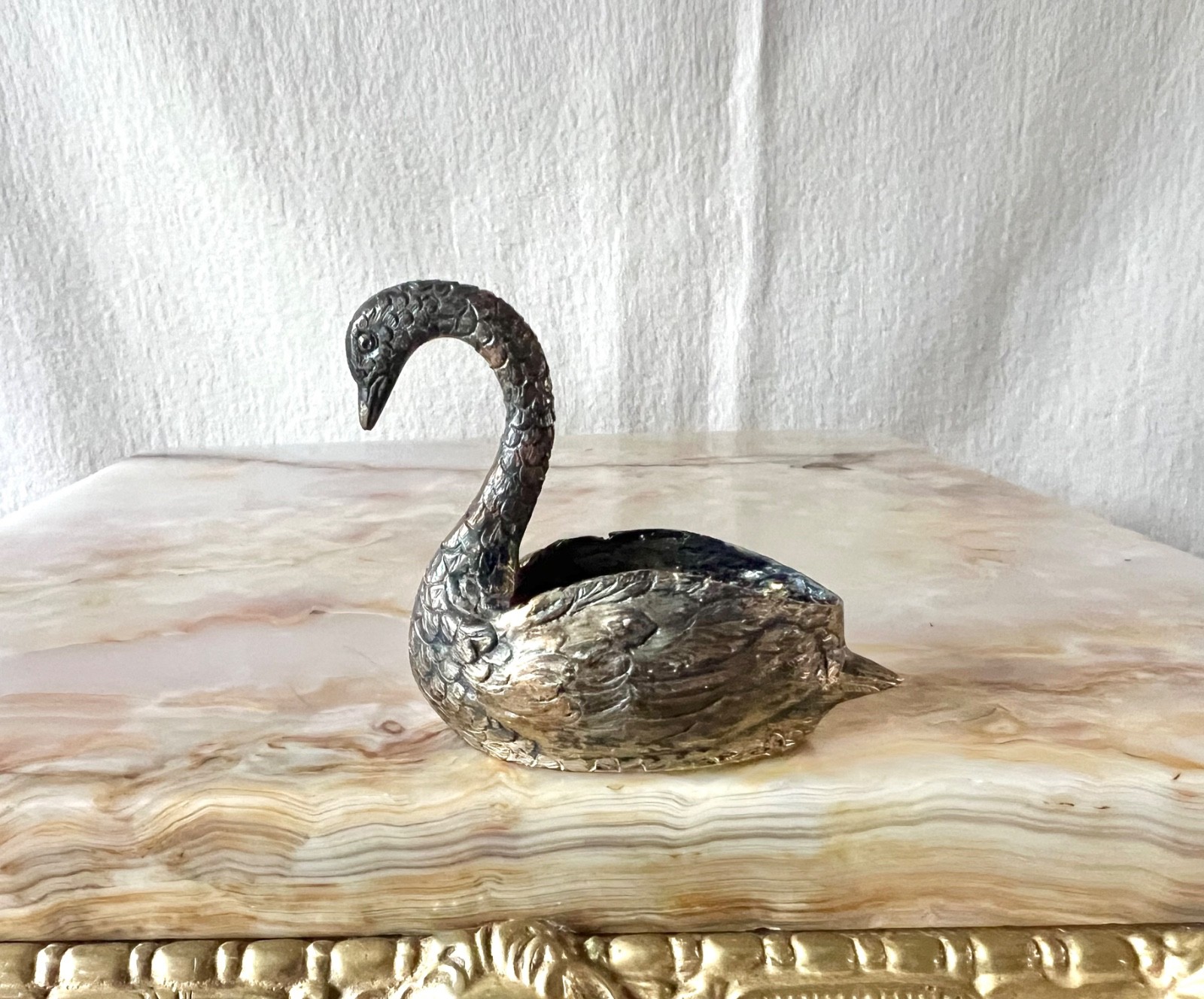 Antique/Vintage Cabbine Italy .800 Silver Swan Figural Salt Cellar Or Miniature