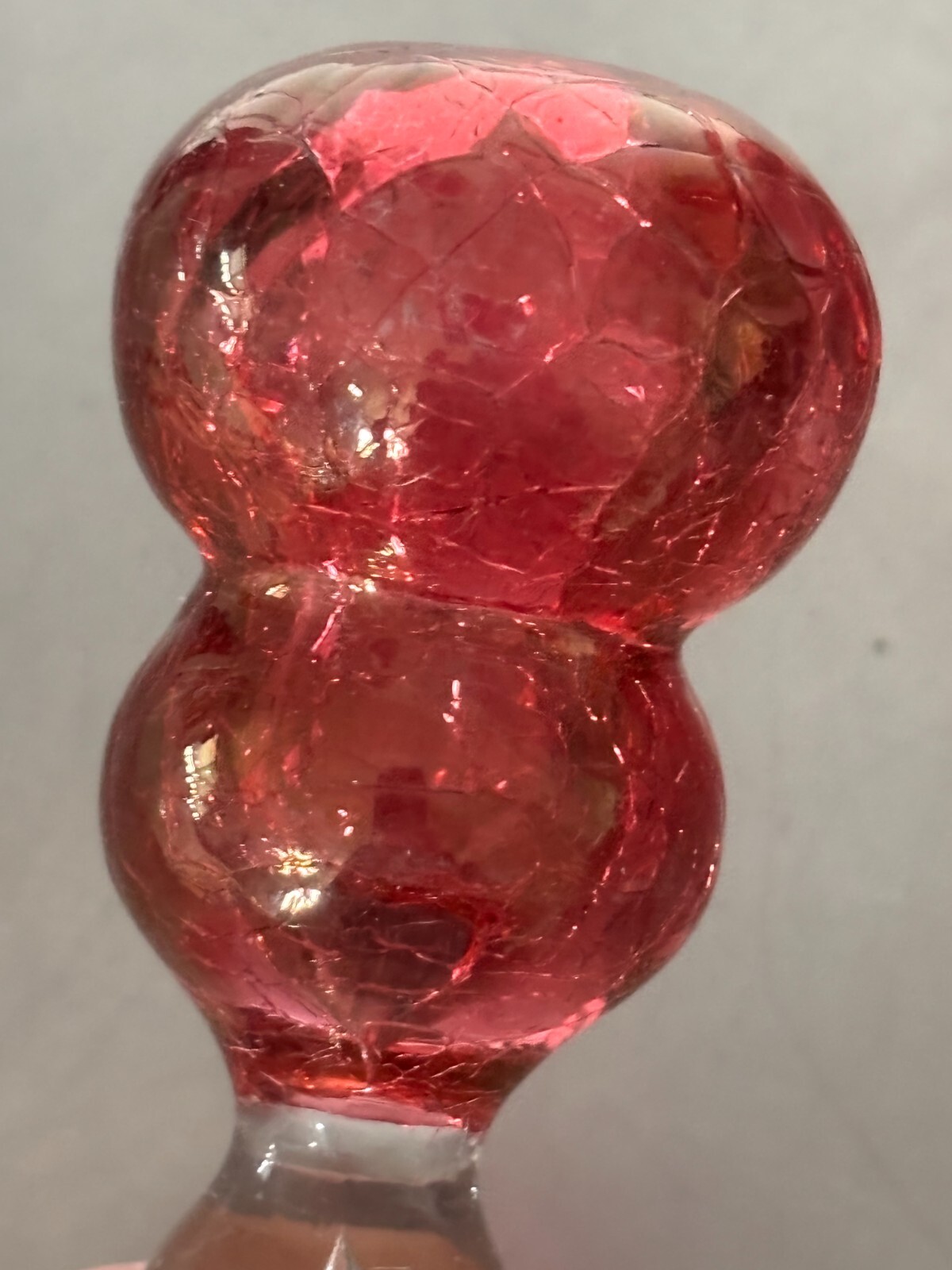 VTG Rainbow Ruffled Glass Crackle Decanter & Stopper Red Clear Rigaree Free Ship