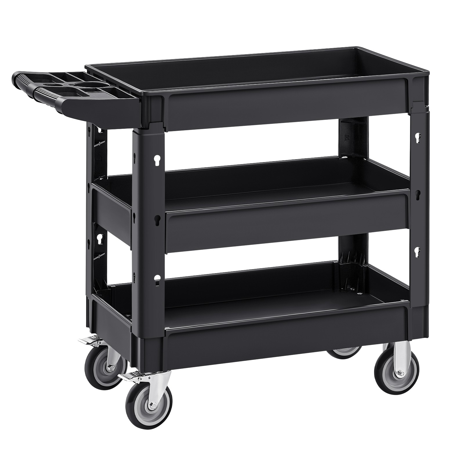 VEVOR Utility Service Cart 3 Shelf 550LBS 360° Swivel Wheels (2 with Brakes)