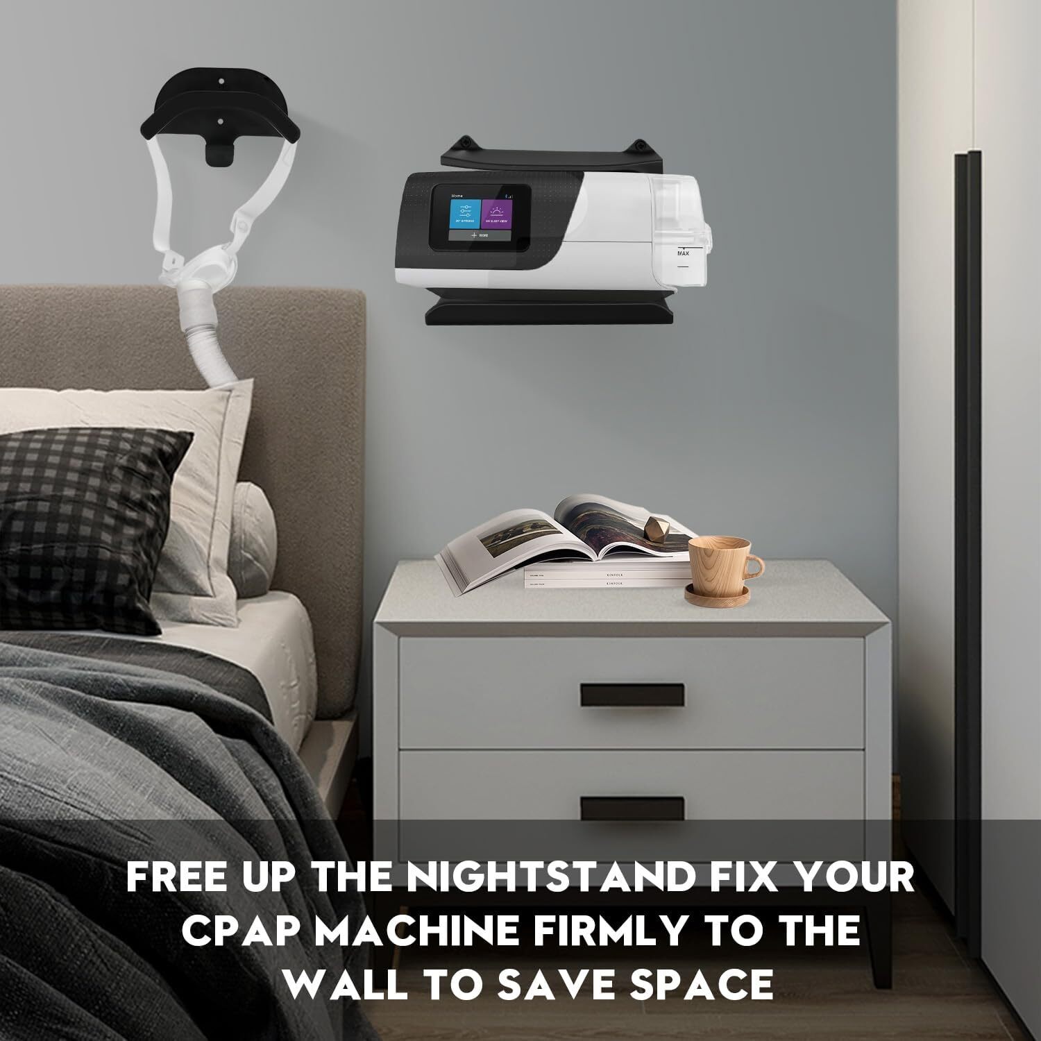 Cpap Wall Mount Shelf for AirSense11 with Cpap Hose Hanger&Mask Hook,Save Space