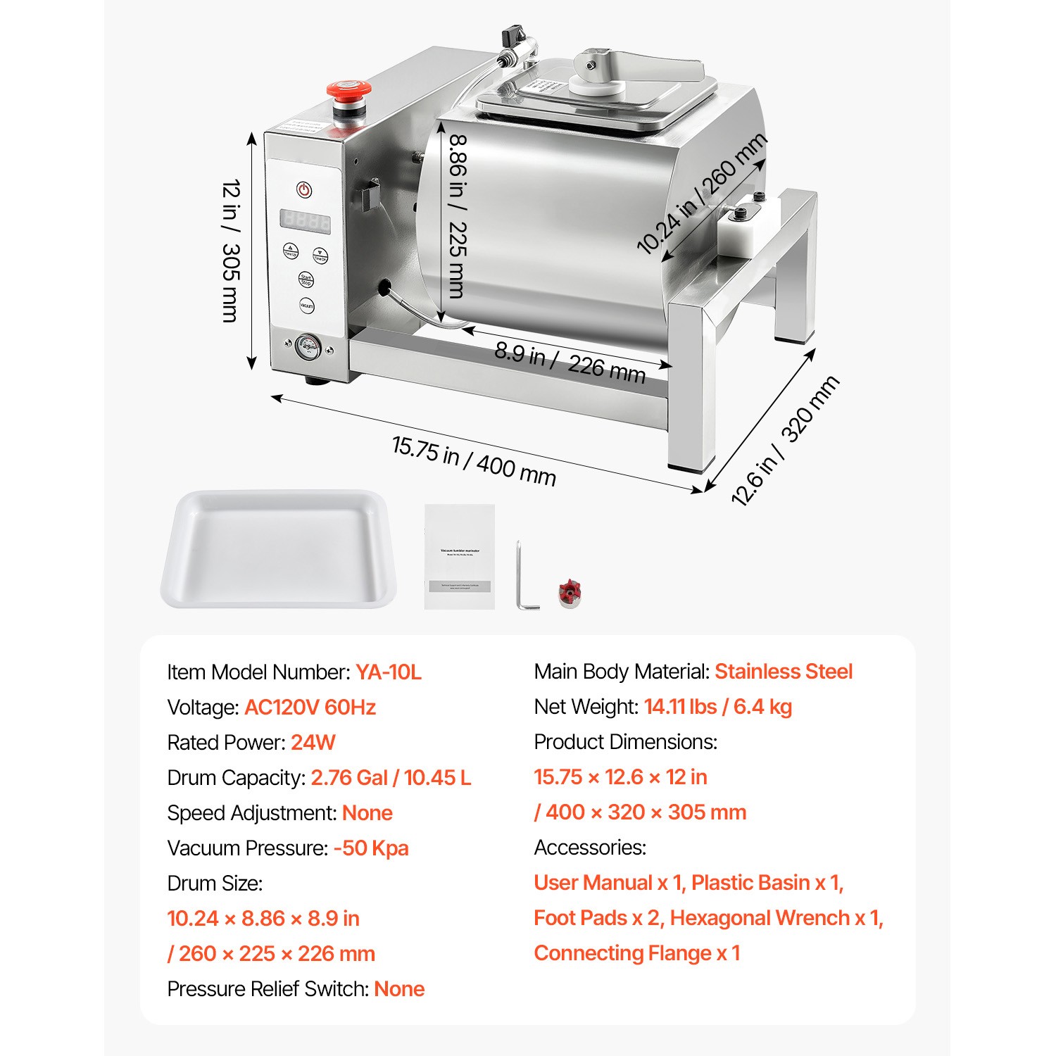 Vacuum Meat Tumbler Marinator Machine 10L Chicken Steak Fish Marinating Machine