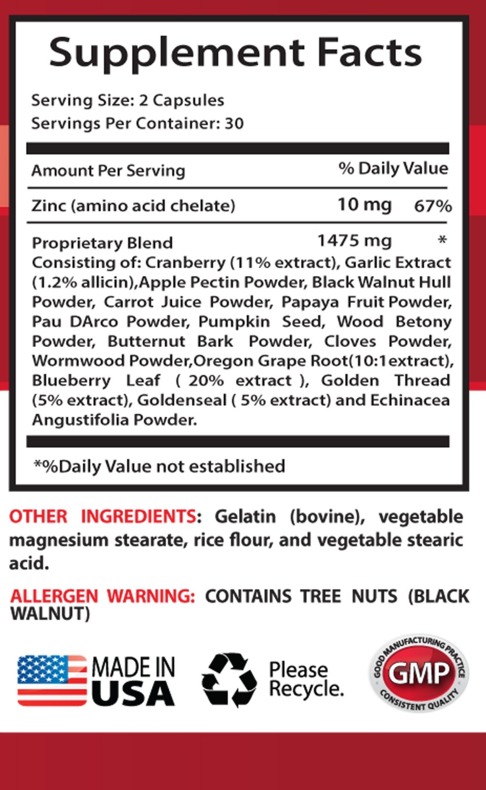 Antifungal Tablet Cleanse Anti Parasite Complex 1500mg Eliminate Parasites 1B