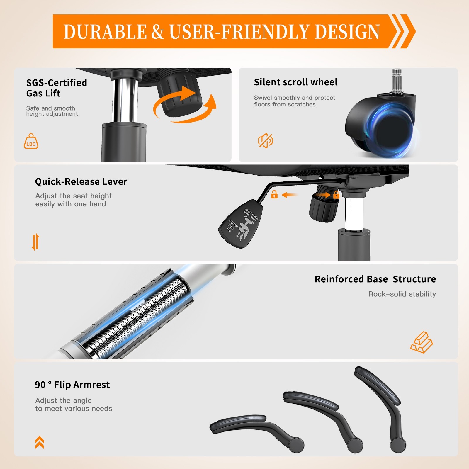 Executive Office Chair, Comfy Ergonomic Computer Desk Chairs with Flip-up Black