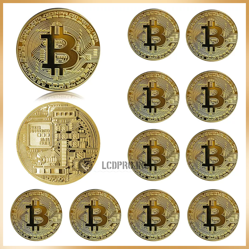 10Pcs Physical Bitcoin Coins Commemorative Gold Plated Bit Coin Collectible US