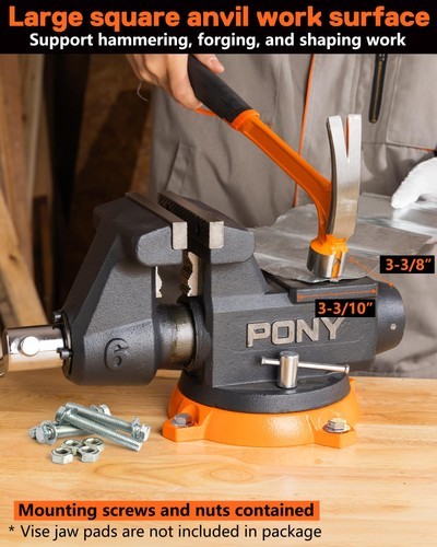 PONY 6Inch Heavy Duty Bench Vise 8800LBS Clamping Force for Woodworking Drilling