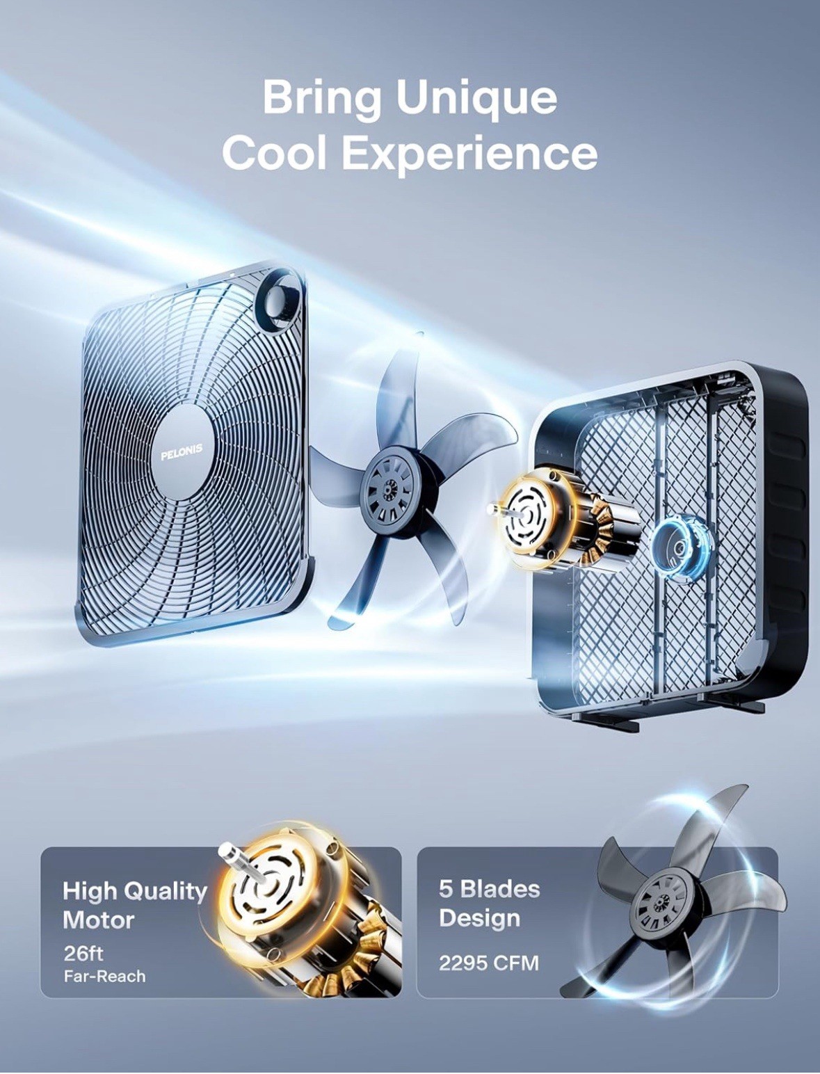 Pelonis 20In Box Fan – 3 Speed 25ft/s, Floor Fans Superior Air Throw (2295 CFM)