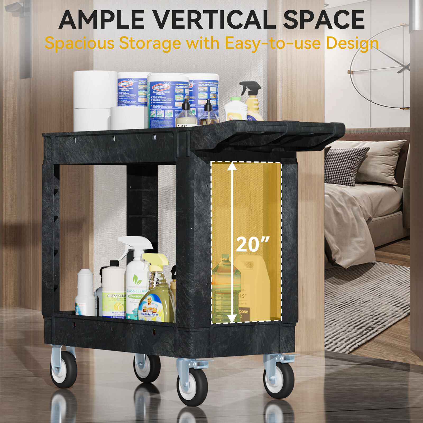 550 lbs Capacity Utility Cart 2 Shelf Rolling Storage Plastic Service Work Carts