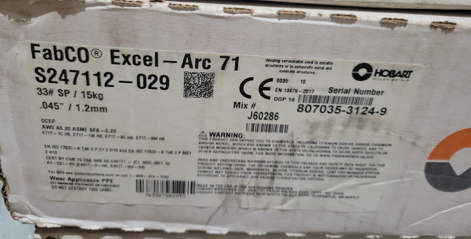 Hobart FABCO ARC 71 .045"/1.2mm Welding Wire S247112-029