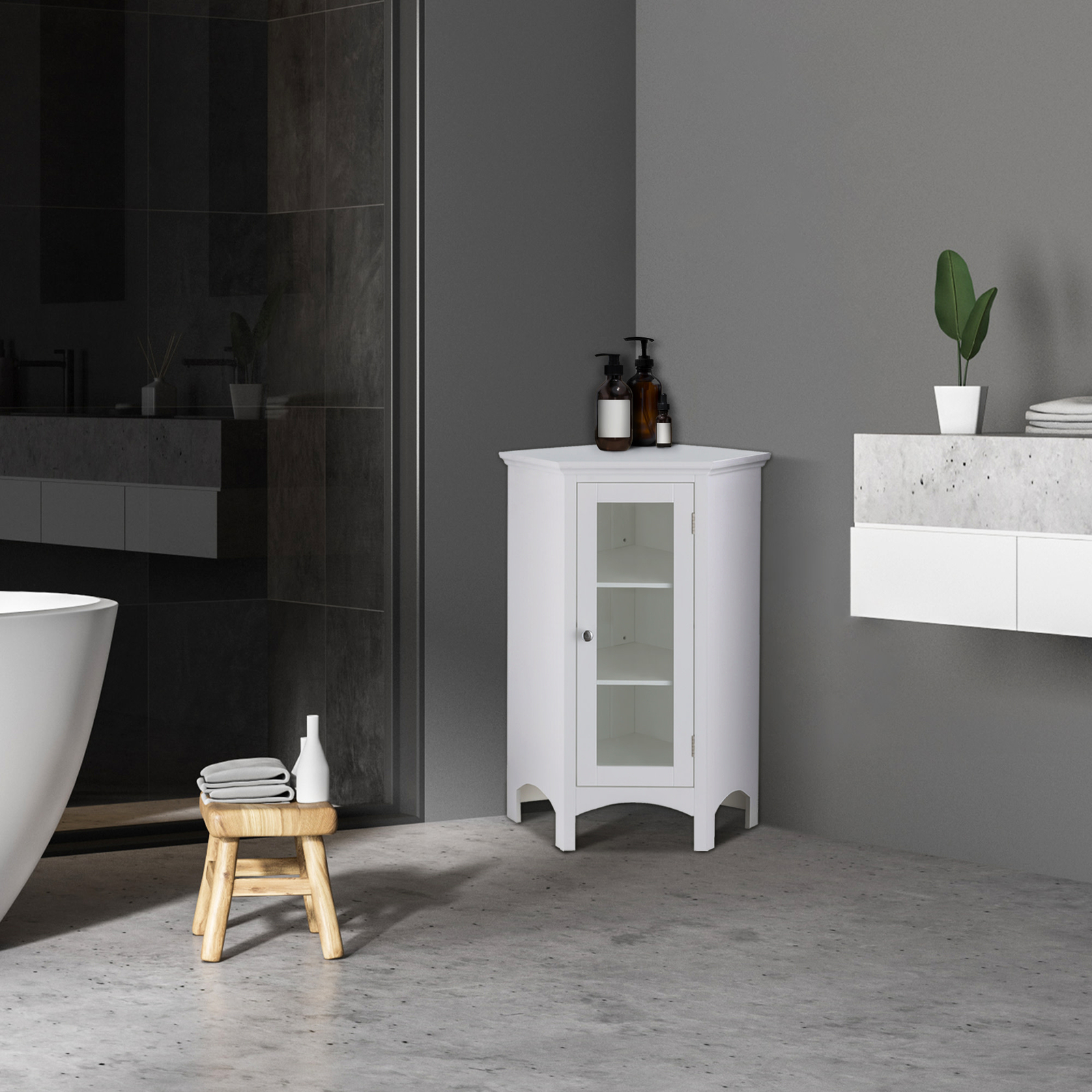 Bathroom Cabinet Corner Floor Storage Unit with Shelves White