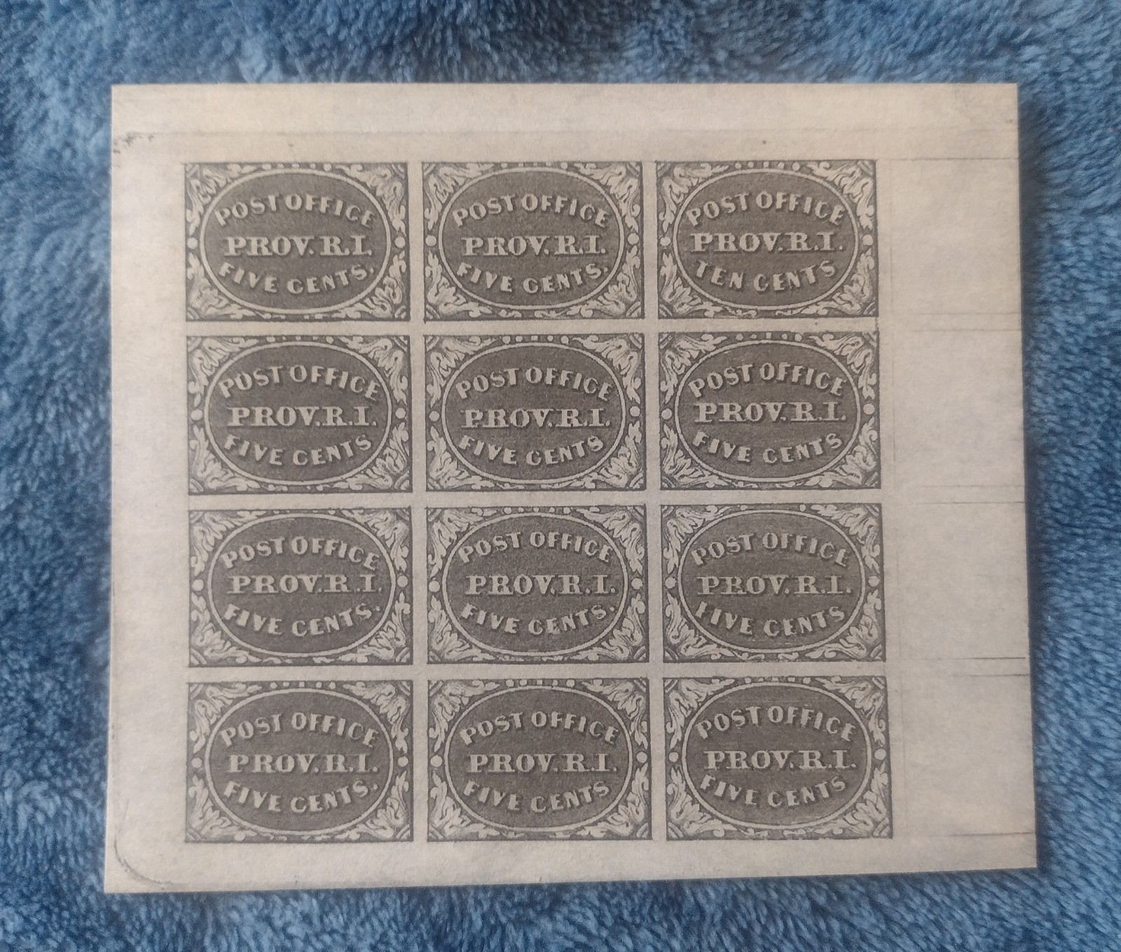 Providence,R.I. Sheet Of Reproductions 12 To A Sheet With Scott #10x1 And 10x2