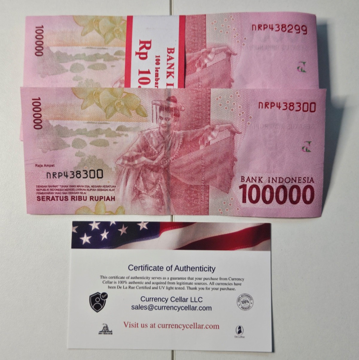 100,000 Indonesian Rupiah Banknote IDR New UNCIRCULATED with COA