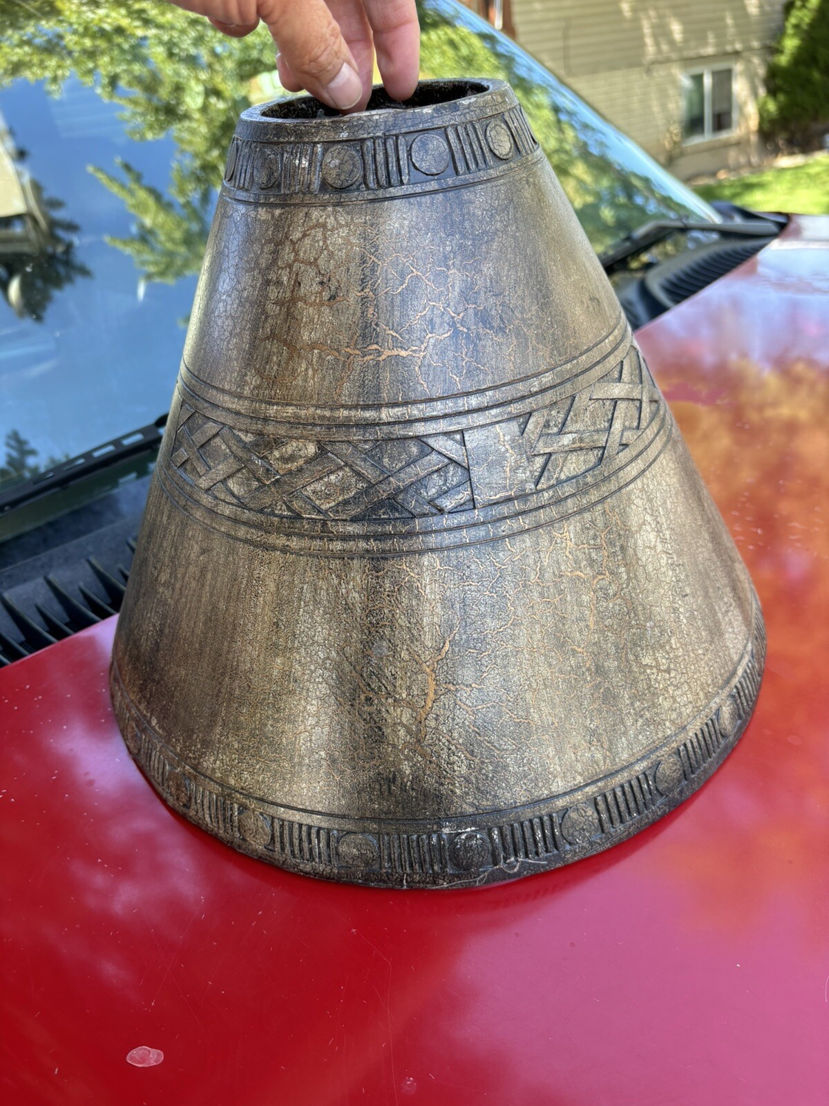 Rare UNIQUE Vintage Ceramic Clay ceramic Lamp Shade Heavy Brown Pottery Tribal