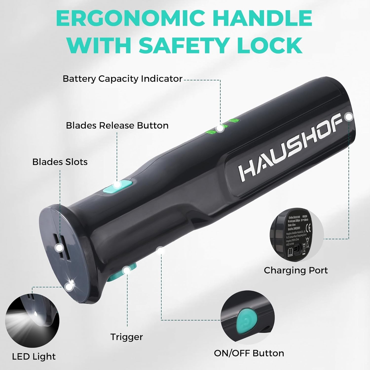 HAUSHOF Cordless Electric Knife Sets for Meat Slicing 8V Carving Bread Knife USA