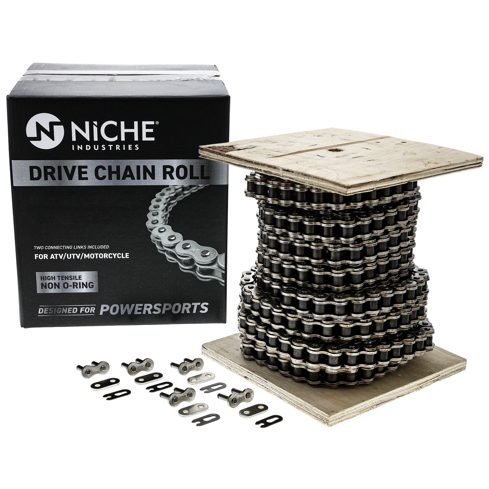 NICHE 428 Motorcycle Standard Drive Chain Bulk Reel 5 Connecting Links (25 Feet)