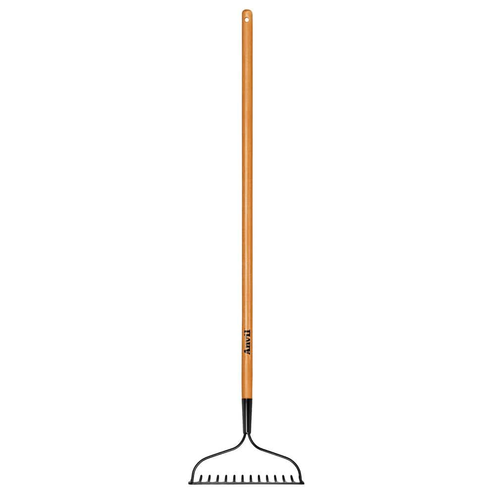 47 In. Wood Handle Coated Steel Garden Bow Rake Wood Handle Welded Tines 14-Tin