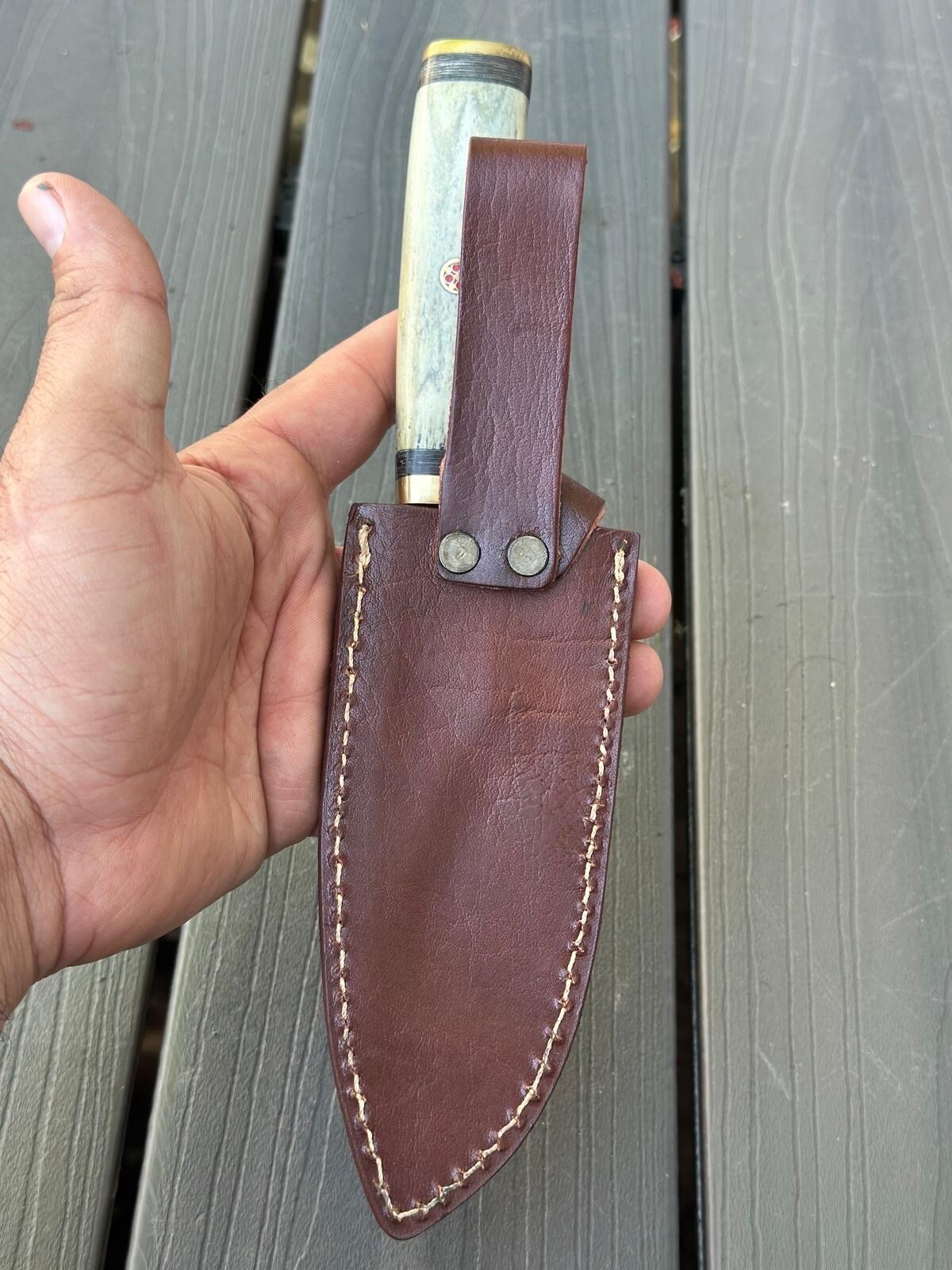 10” Bowie Knife Forged Damascus Fixed Blade Hunting Tactical Camel Bone Handle