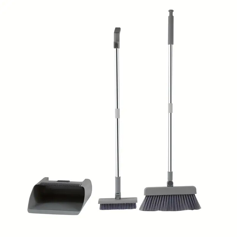3-In-1 Broom And Dustpan Set 180 Degree Rotatable Broom Dustpan Combo New