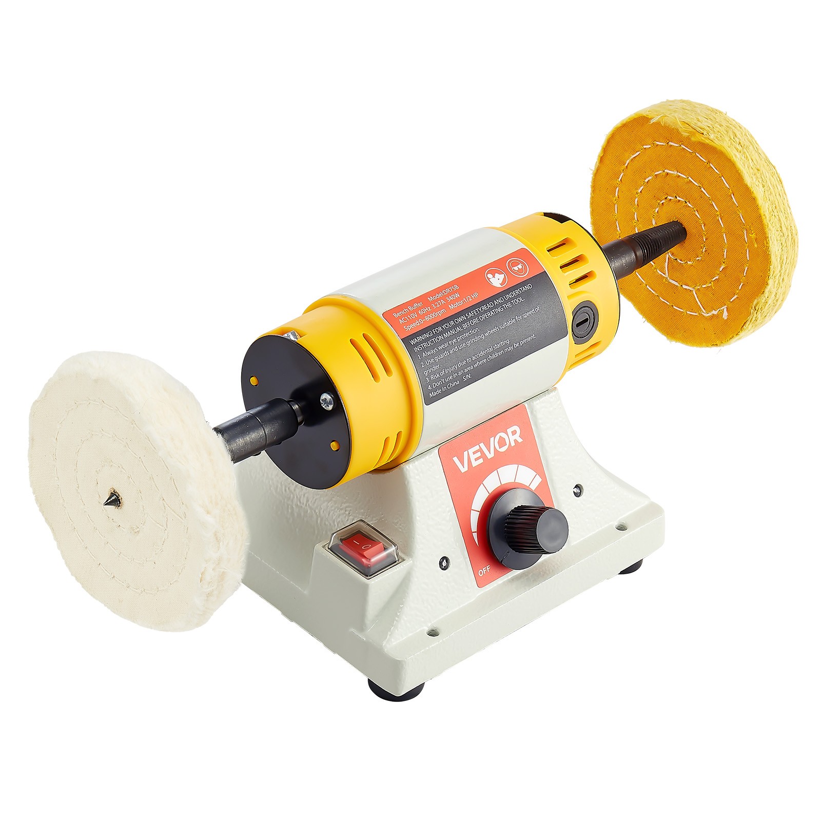 VEVOR 1/2HP Bench Buffer Polisher 0 to 8000RPM with 3-inch & 4-inch Wheels