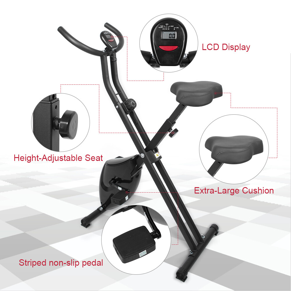 Folding Stationary Cycle Upright Indoor Cycling Exercise Bike with LCD Monitor