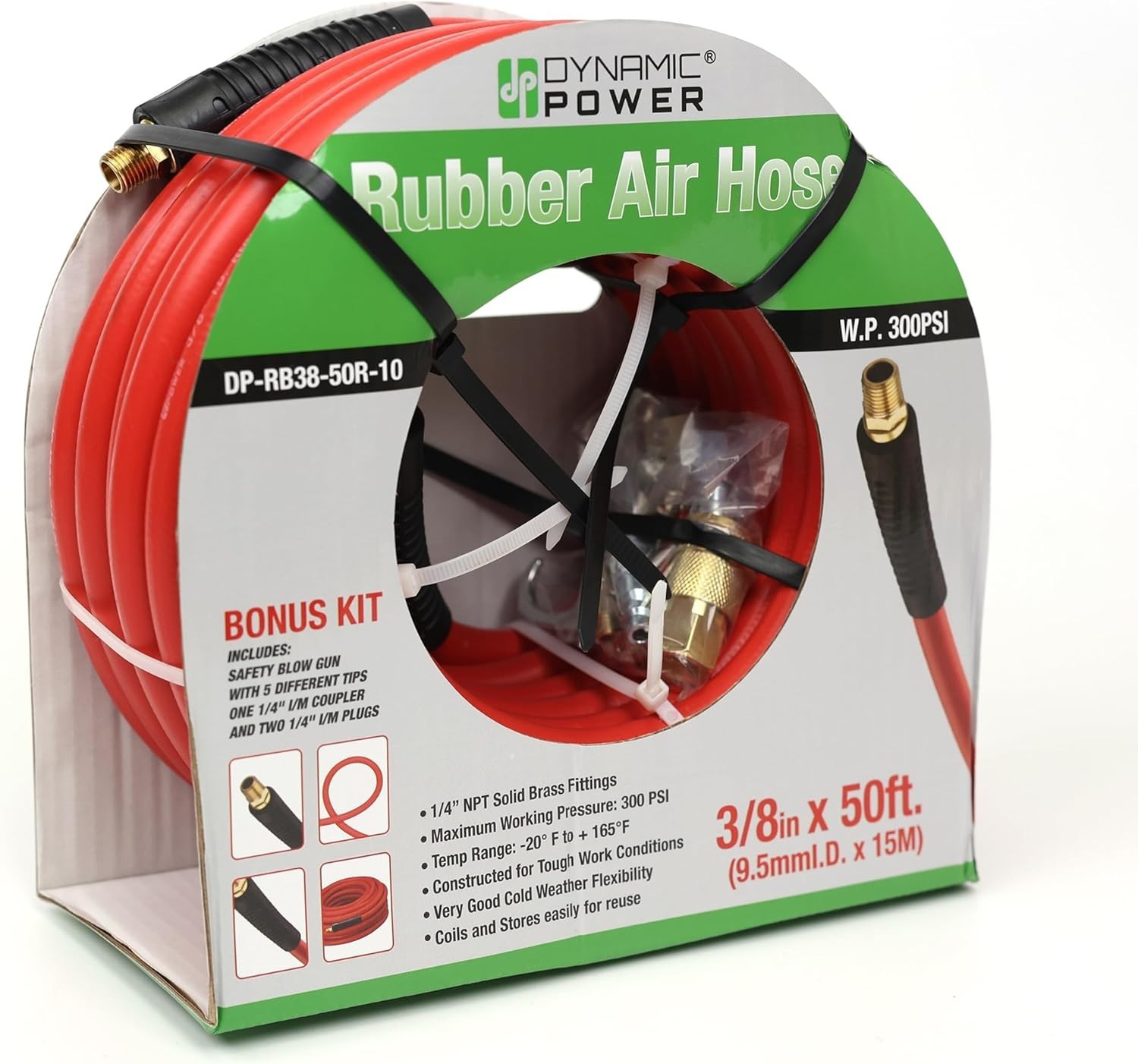 DYNAMIC POWER 3/8-in x 50-ft Premium Rubber Air Hose with 10-Piece Accessory Kit