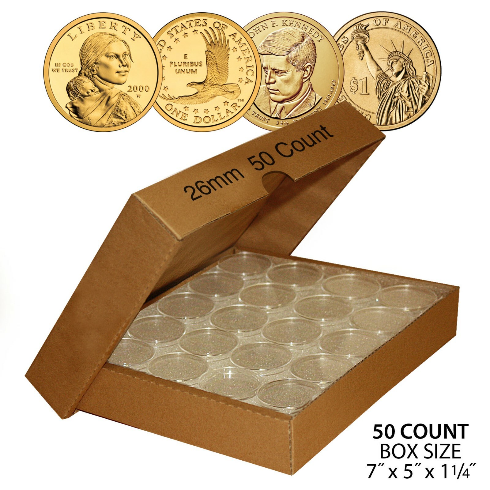 50 Direct Fit Airtight A26 Coin Holders Capsules For PRESIDENTIAL $1 (QTY: 50)