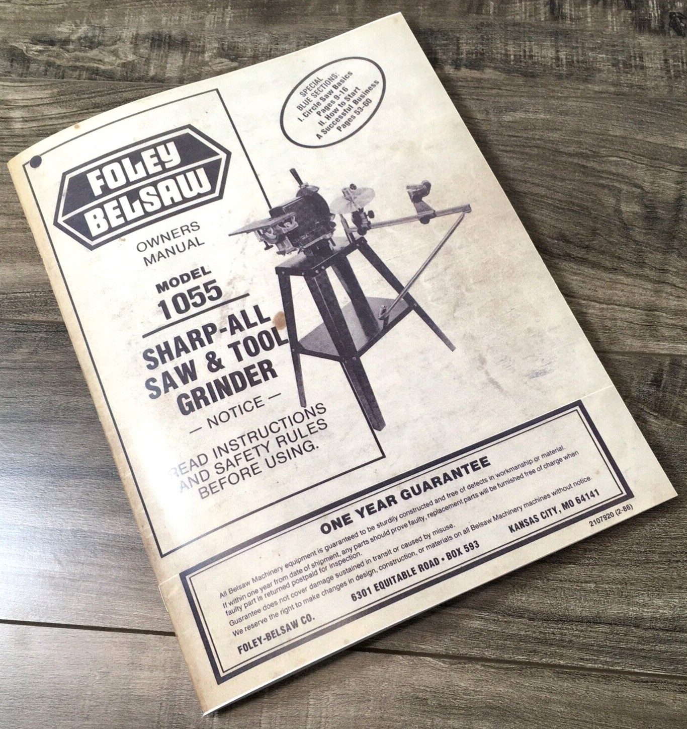Foley Belsaw 1055 Sharp All Saw Tool Grinder Owner Operators Repair Parts Manual