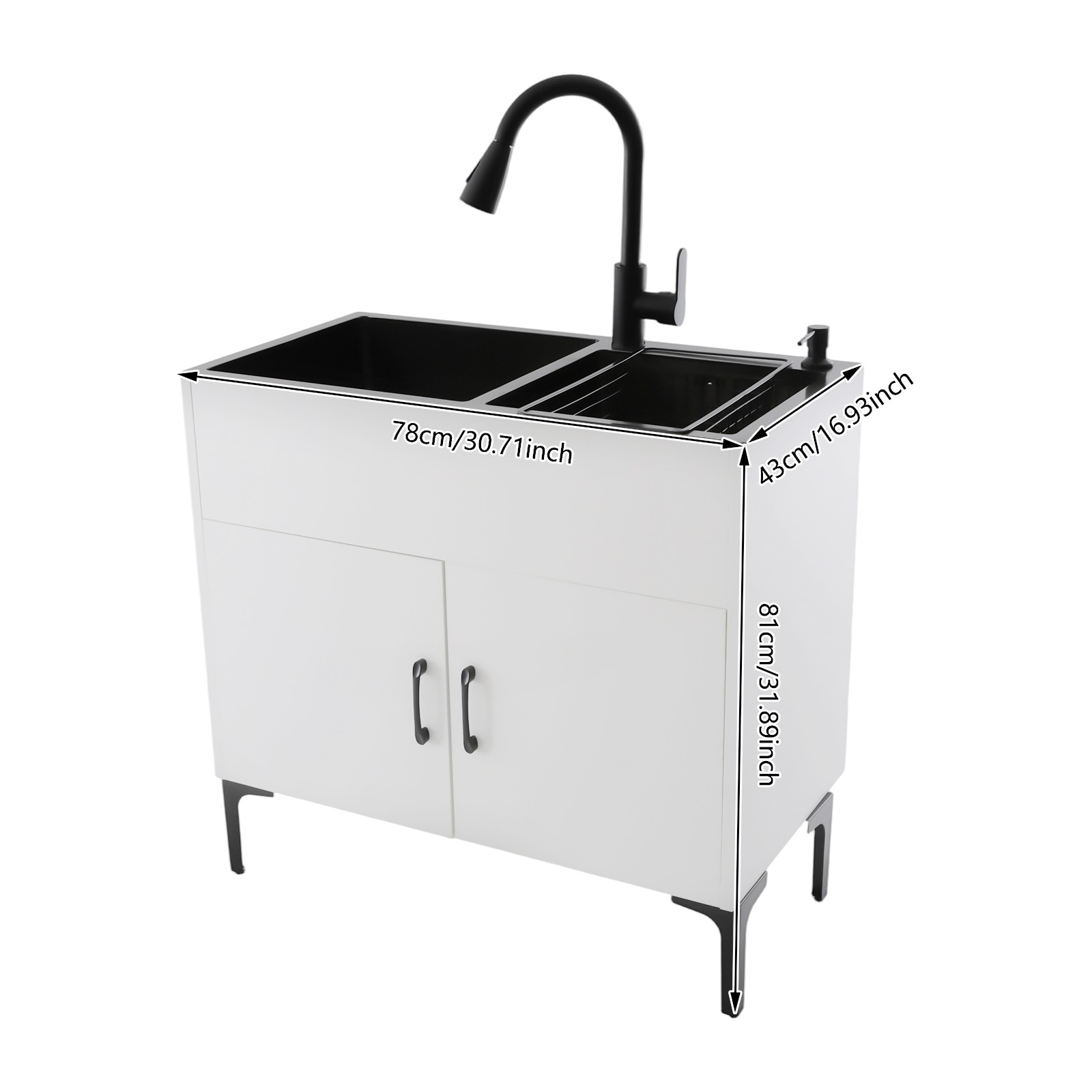 Stainless Steel Sink with Pull-Out Faucet and Cabinet Freestanding Kitchen Sink