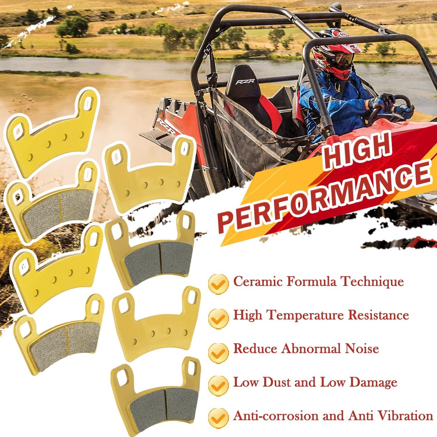 Front + Rear Parking Brake Pads For Polaris Razor RZR 570/800/900/1000 S 800 900