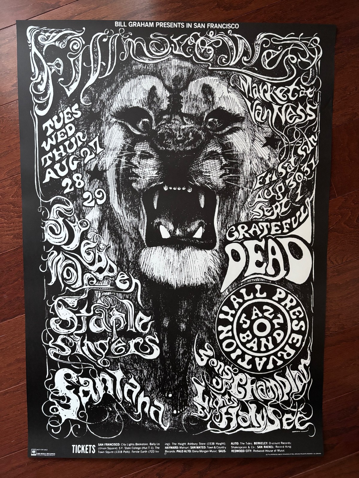 '68 Lee Conklin Grateful Dead Santana Bill Graham Fillmore Poster BG 134 Variant