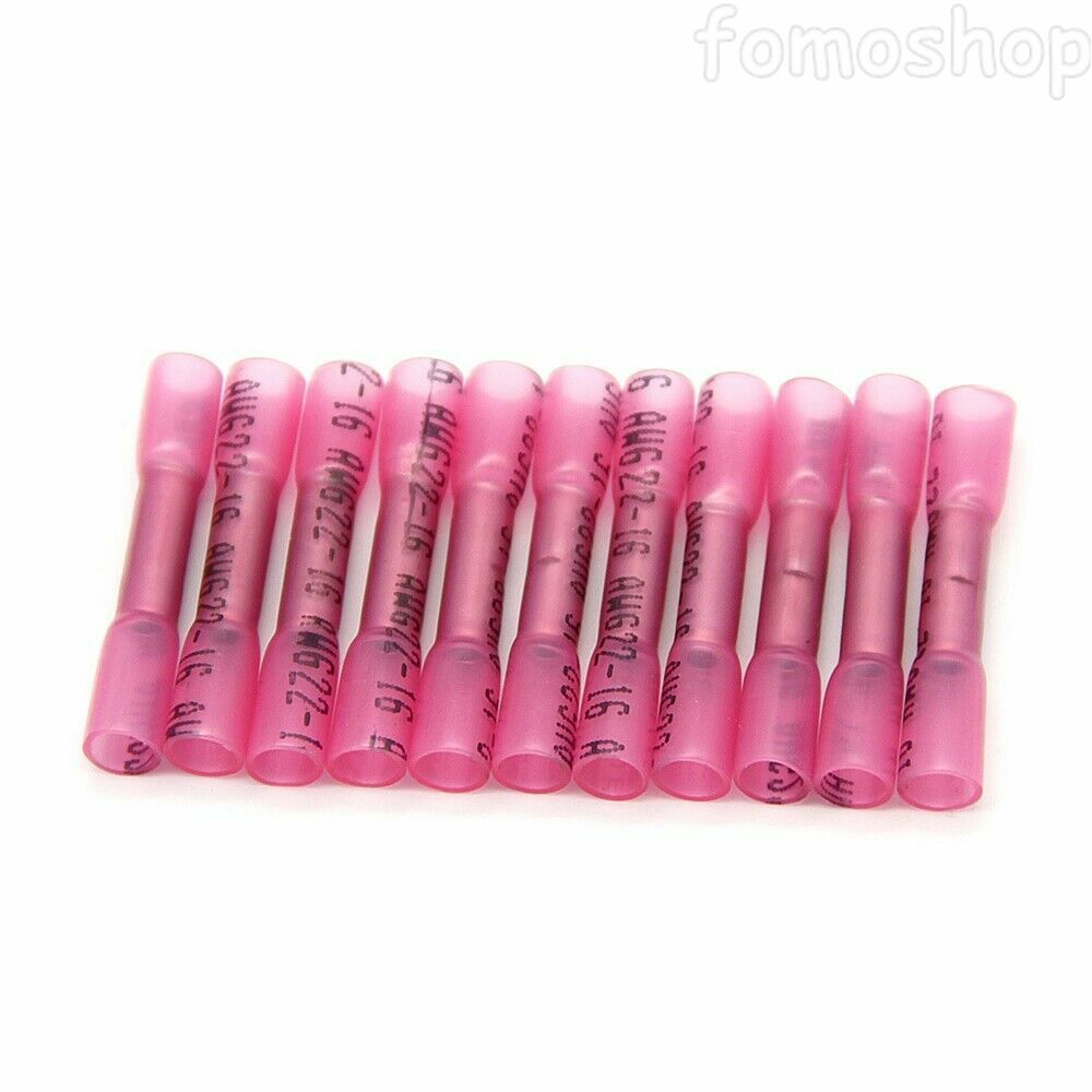 300Pcs Red Heat Shrink Butt Wire Connectors Crimp Terminals AWG 16-22 Gauge US
