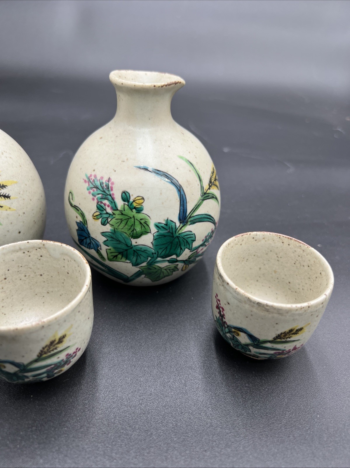 Hand Painted Ceramic Tokkuri Sake Set, Used, Free Shipping