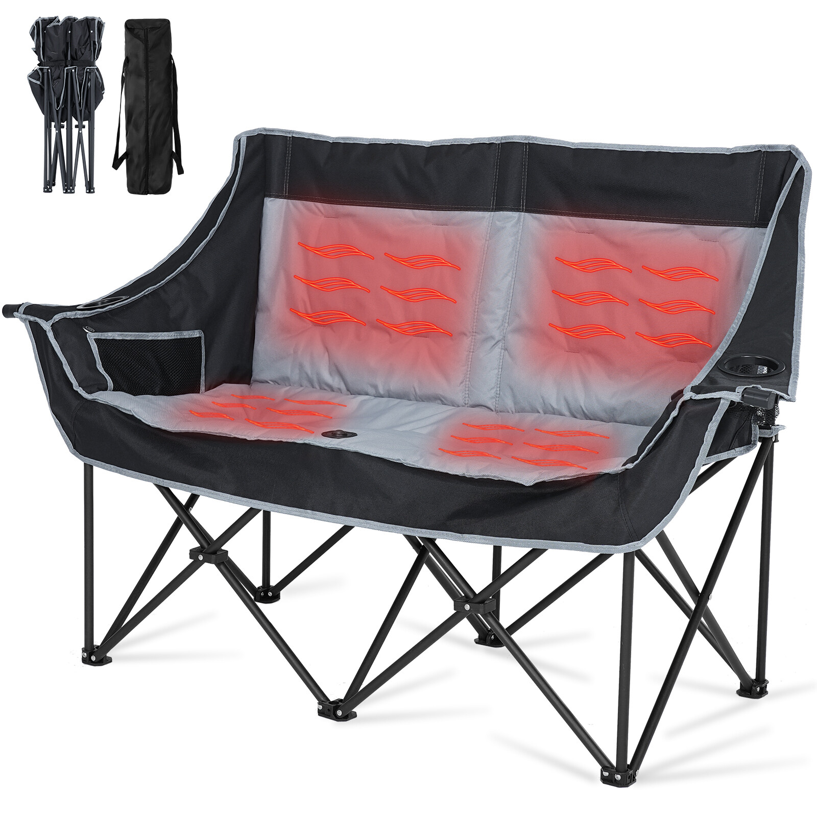 NAIZEA Heated Double Camping Chair with 3 Heat Levels Fully Padded Duo Chair