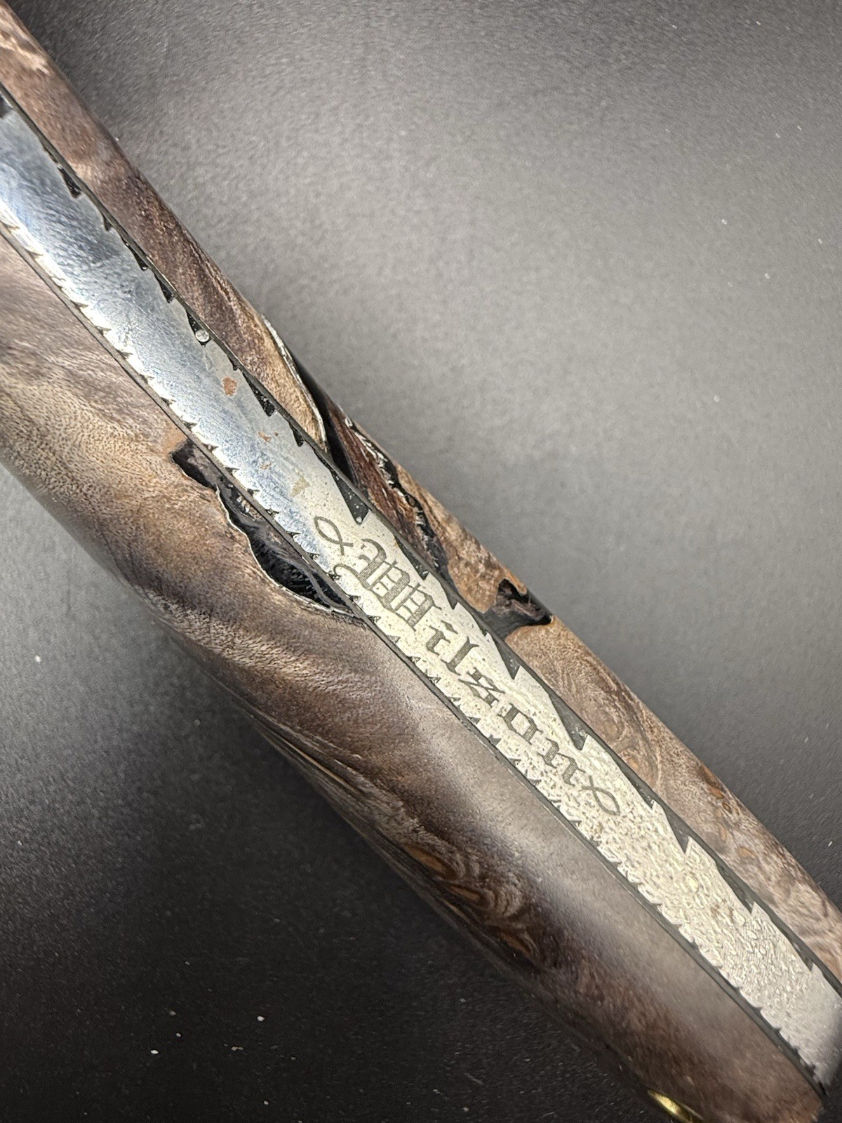 Wilson Custom File/Rasp Knife With Leather Sheath Full Tang With Burl Handle