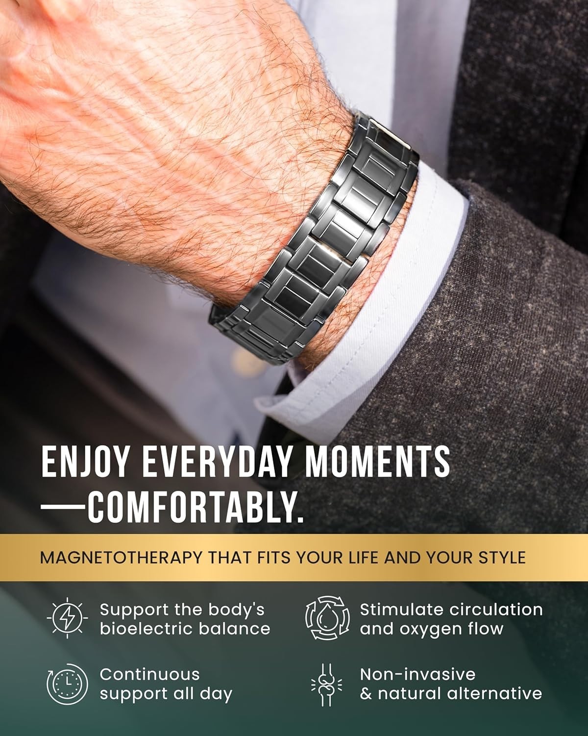 MagnetRX® 3X Strength Magnetic Bracelets for Men Titanium Bracelet (Gunmetal)