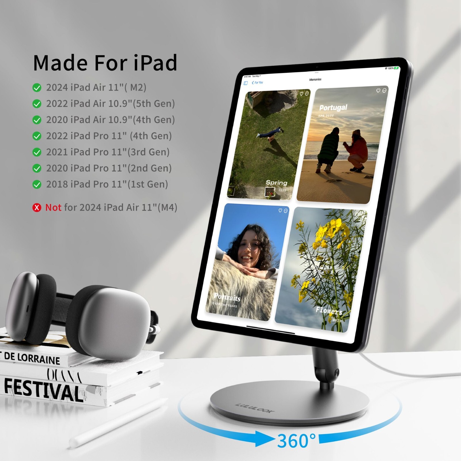 360 Rotating Foldable Magnetic Wireless Charging Stand For iPad Pro M4 13/12.9