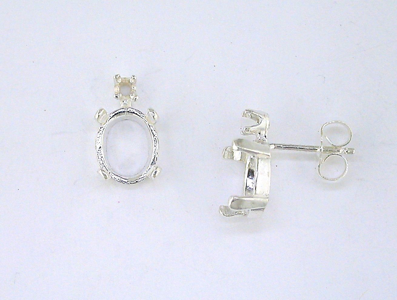 Oval 4 Prong Cabochon with Accent Earring Setting Sterling Silver