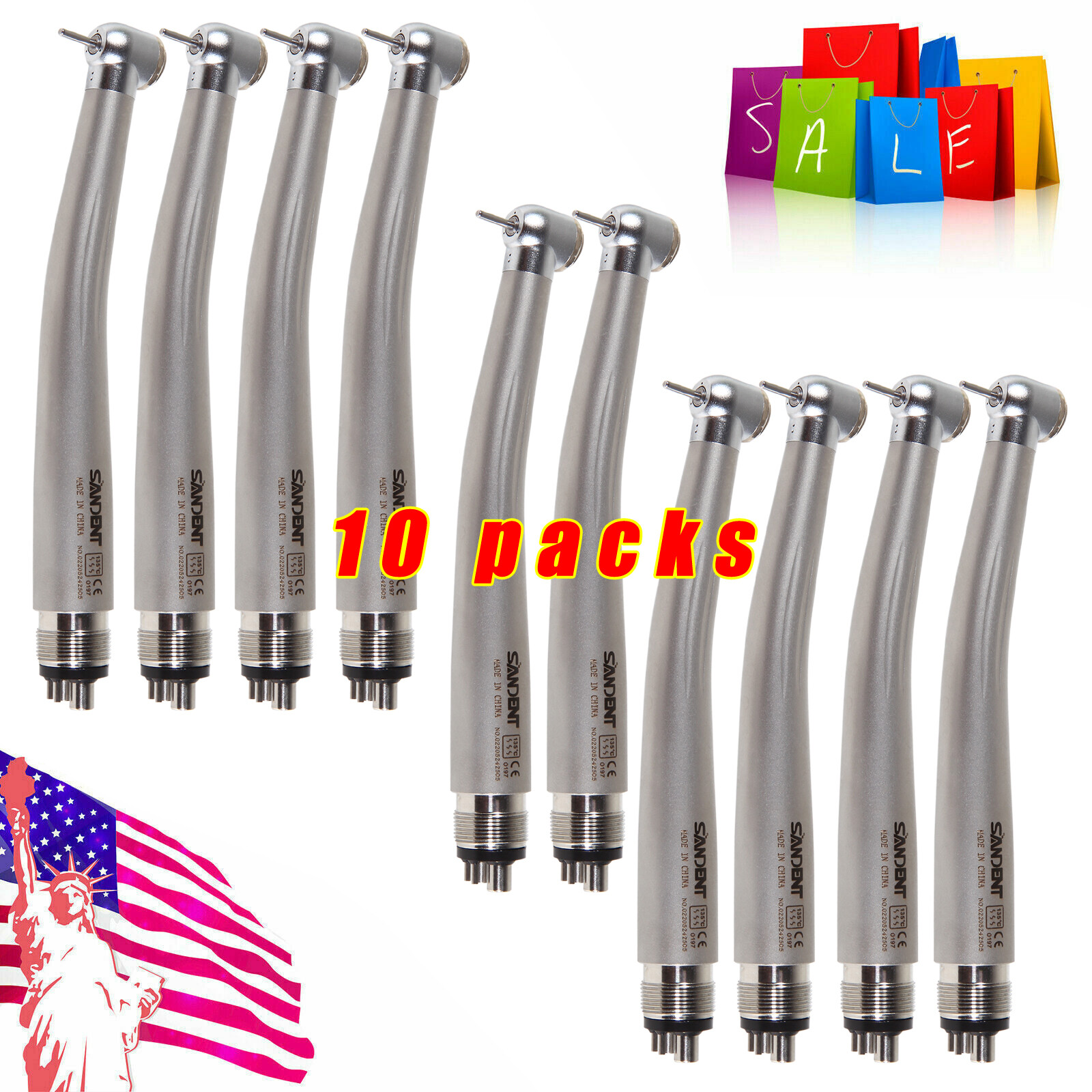 10pcs SANDENT NSK PANA MAX Style Dental High Speed Handpiece Push Button 4 Hole