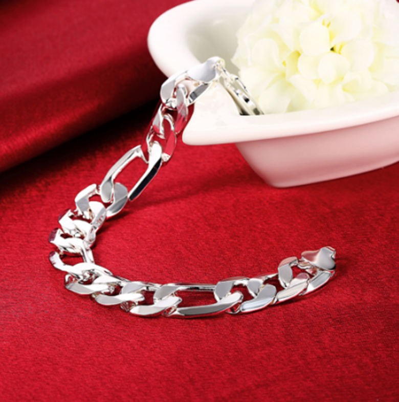 8" Mens 925 Sterling Silver 12mm Figaro Cuban Flat Link Chain Bracelet #BL429