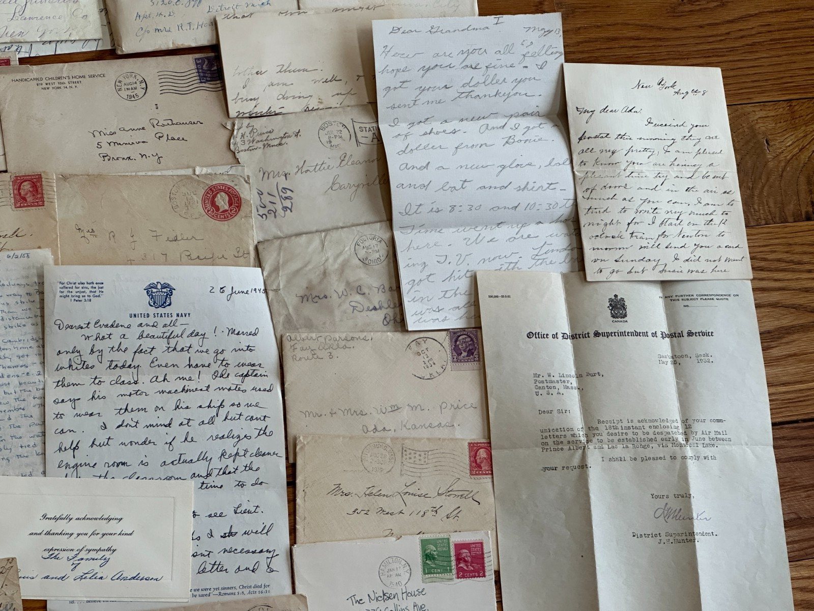 60 Pc. Mixed Correspondence Letter Lot 1885-1940s Vintage & Antique Old US Mail