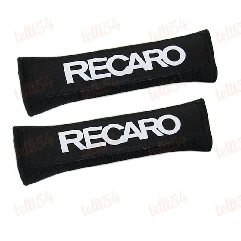 X2 Black RECARO Logo Racing Embroidery Soft Cotton Seat Belt Cover Shoulder Pads