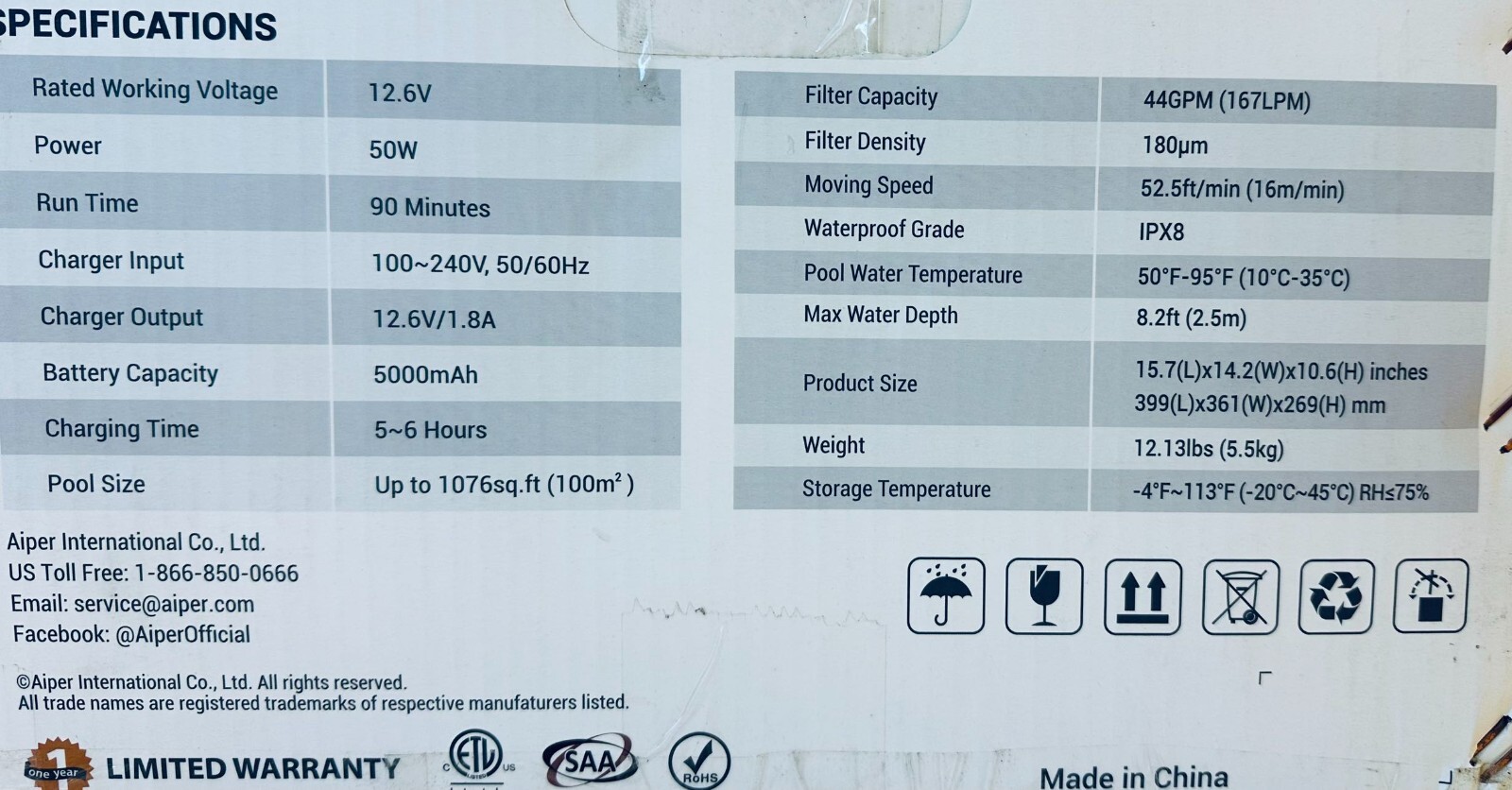 AIPER Cordless Robotic Automatic Pool Cleaner Vacuum,5000 mAh Rechargeable USED