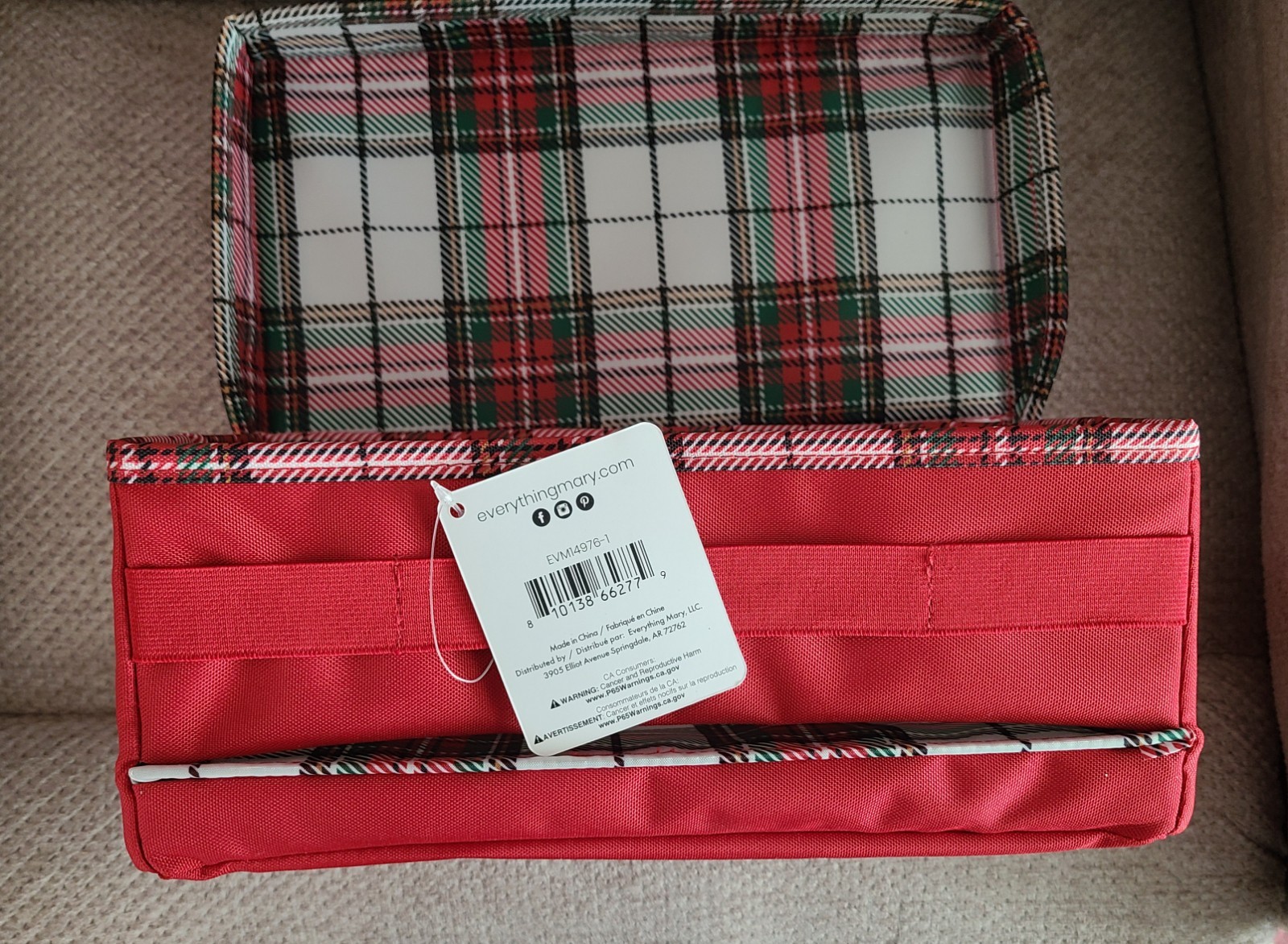 EVERYTHING MARY RED & PLAID STORAGE RIBBON BOX NEW