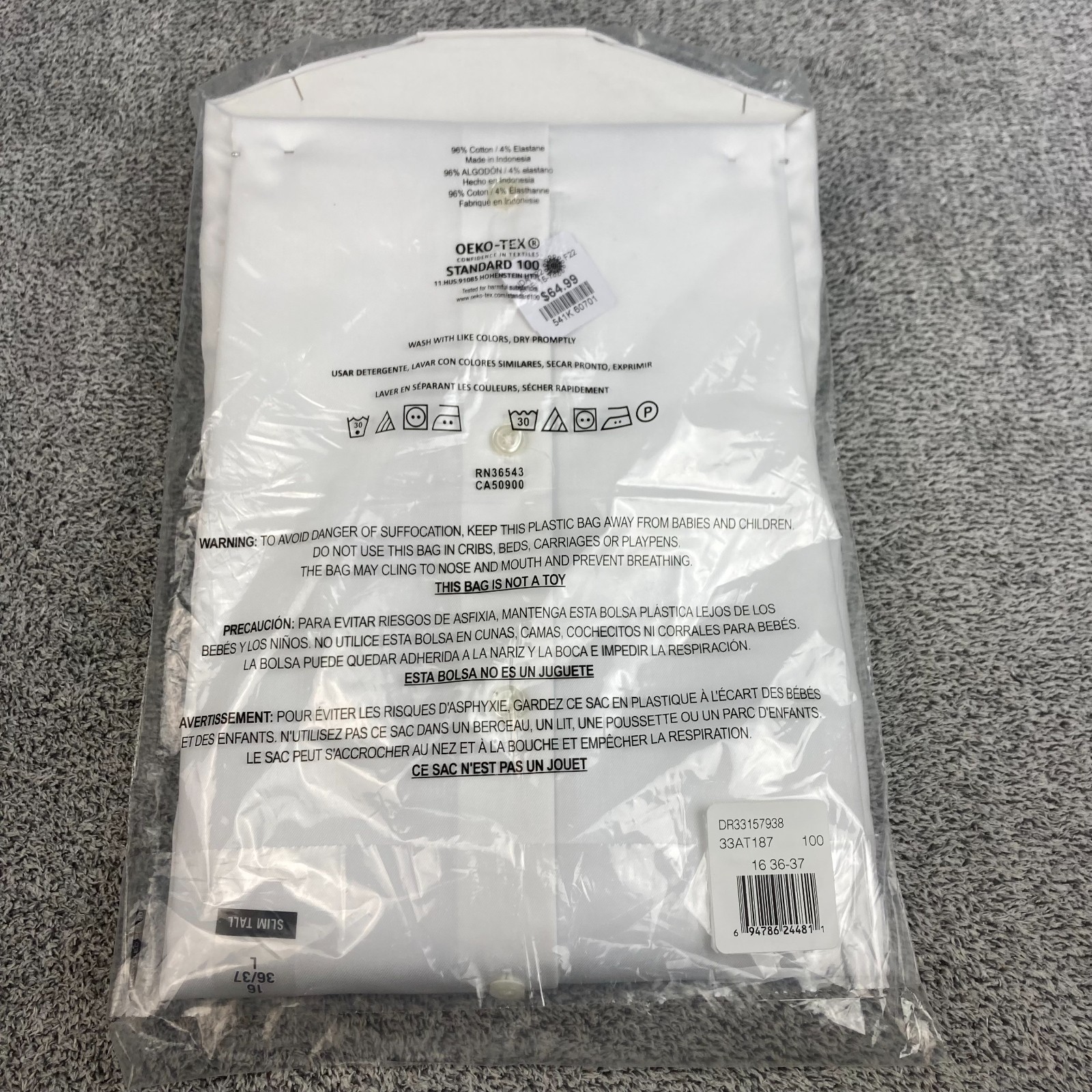 Calvin Klein Dress Shirt Infinite Wrinkle Free Slim Tall Stretch Flex 16 36/37 L