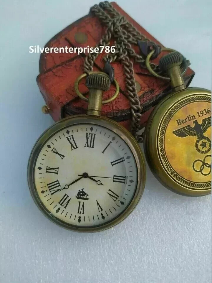 Vintage Brass Pocket Watch Antique Marine Watch With Leather Box Gift